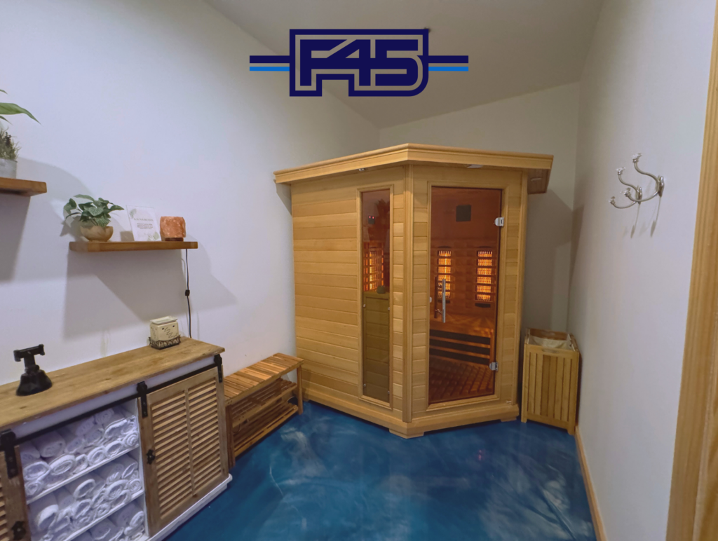 Infrared sauna and cold plunge therapy for muscle recovery at Studio Flex45.